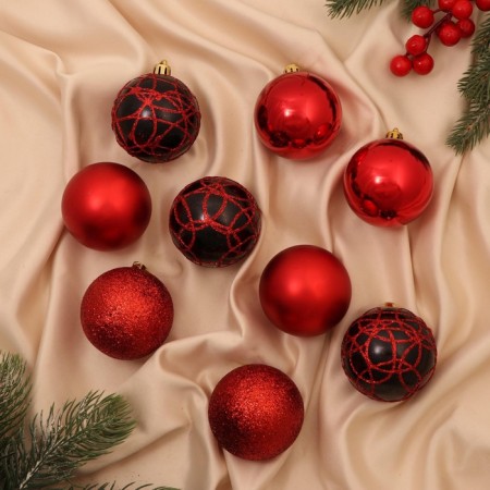 Set of balls plastic D-6 cm, 9 pcs "Aviva" red