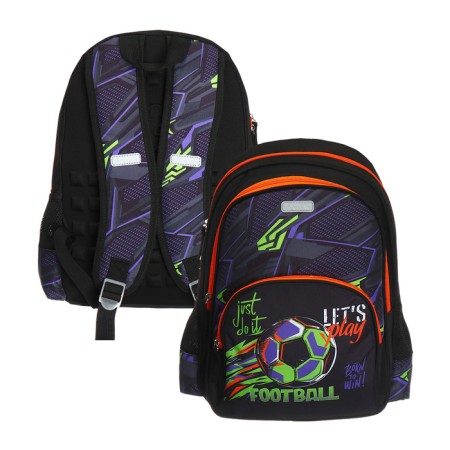 School backpack 38 x 27 x 17, ergonomic back, Devente Attomex Basic, Football, Black 7033442