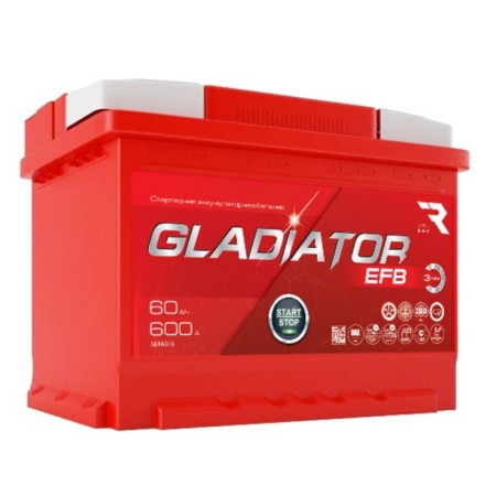 Gladiator EFB 60 A/h battery, direct polarity, cone
