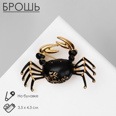Brooch "Crab" with claws, black color in gold