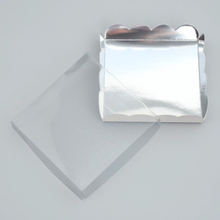 Cookie box, confectionery packaging with PVC lid, silver, 13 x 13 x 3 cm-2