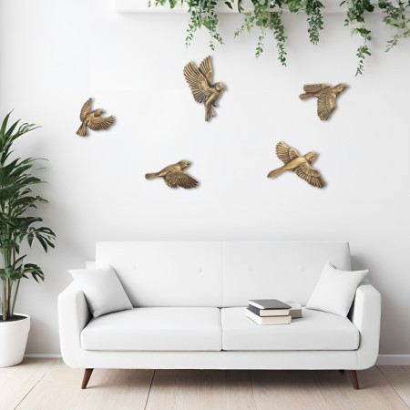 Wall decoration, plaster panel "birds" 5 pcs, bronze-2