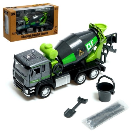 Metal “concrete” truck, inertia, light and sound, mobile parts