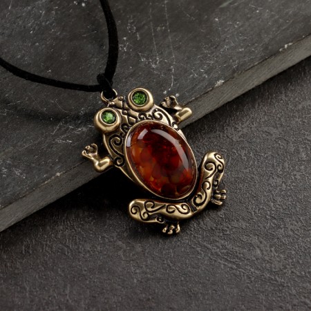 Piece "Frog", brass, amber-1
