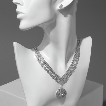 Set 4 objects: earrings, necklaces, bracelet, ring "grace" circles, white color in silver-3
