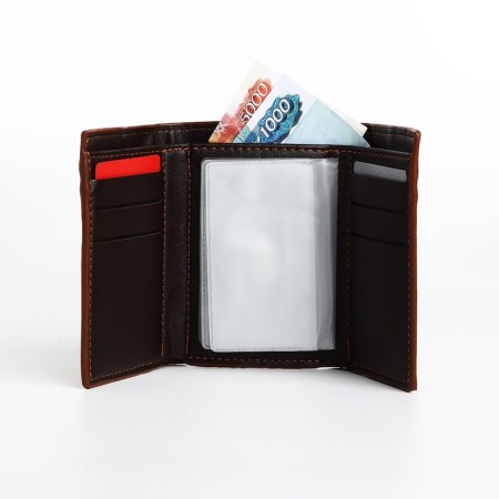 Male purse on a magnet, department for bills, for maps, for coins, brown color-5