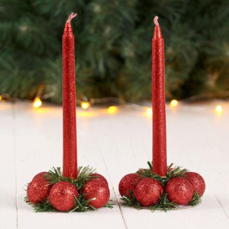 New Year's candle with the candlestick "Balls" (set 2 pcs) 15 cm
