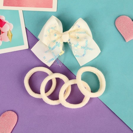 Hair set "Baby" (4 elastic bands, 1 clamp) sequins, beige-1