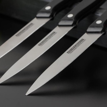 Set of kitchen knives "Night", 3 objects, blade 12 cm, black color-1
