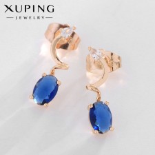 Earrings with rhinestones Xuping Universe, oval, blue color in pink gold