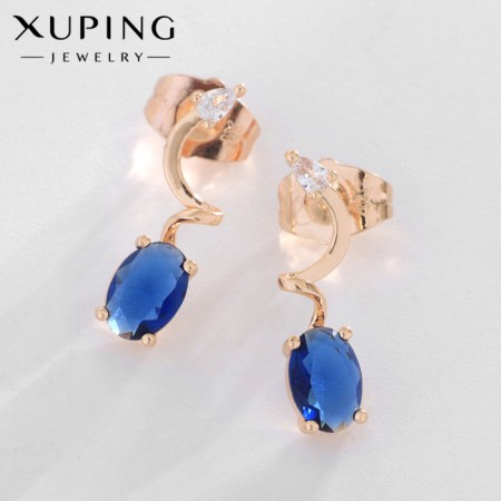 Earrings with rhinestones Xuping Universe, oval, blue color in pink gold