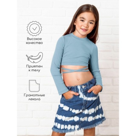 TOP for a girl with long sleeves on Generation ties, height 128 cm, blue color-3