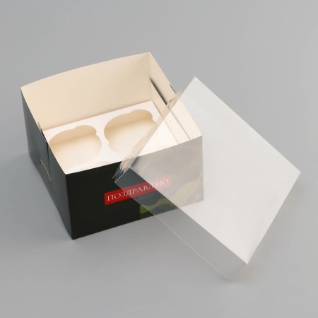 Box for 4 cupcake with a transparent lid, "camouflage", 16 × 16 × 10 cm, confectionery packaging-2