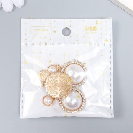 Decor for creativity Metal, plastic "Pearl in rhinestones with a suspension" Gold 3.5x2.3 cm-3