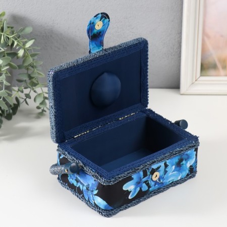 Casket for needlework "Blue flowers on blue" 18x12x9.5 cm-2