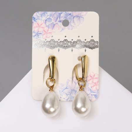Earrings with pearls "Grace" chubby drop, white color in gold-3