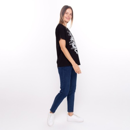 Women's T -shirt "Dragon", black color/white print, size 48-3