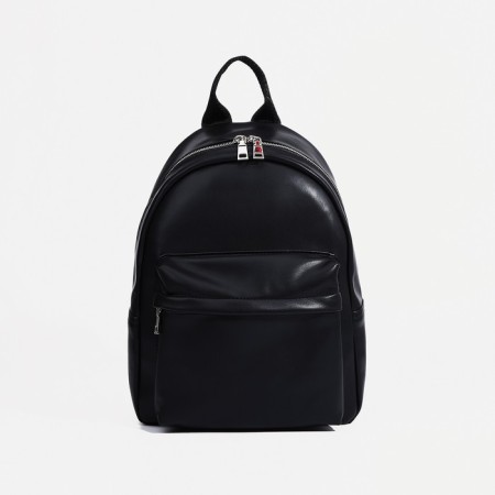 A backpack with a zipper, Medvedkovo, external pocket, black color-1