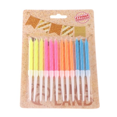 Candles for the cake "Neon", 12 pcs, multi -colored, tall, 10 cm-10