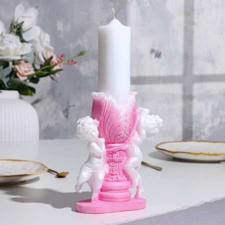 Figure wedding candle "Two Angels", 29.5x15 cm, white-pink, 48 hours, home-4