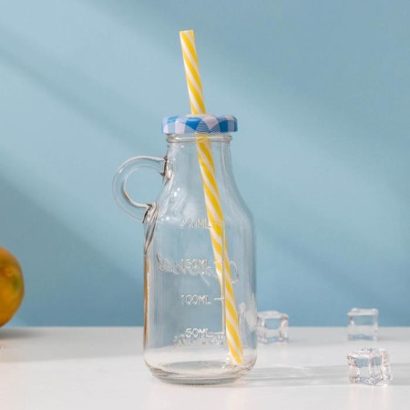 Glass bottle with a lid and a tube, 200 ml, 7.5 × 6 × 14.5 cm, color mix-1
