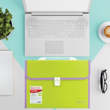Plastic portfolio BRAUBERG Joy, A4 (330 x 245 x 35 mm), 13 departments, with edging, index labels, light green-8