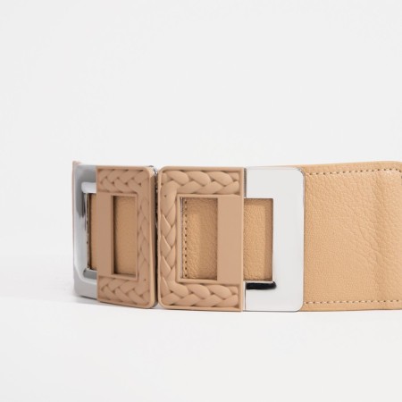 Women's belt, width 6 cm, metal buckle, beige color-1