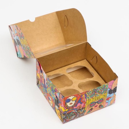Packaging for 4 cupcakes with a hippie window, 16 x 16 x 10 cm-3