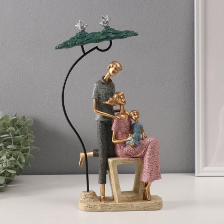 Polystone souvenir "Family with a child under a tree" pink-blue 6.5x20x35 cm