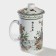 Ceramic mug with a lid and sieve "Flowers", 300 ml, white color