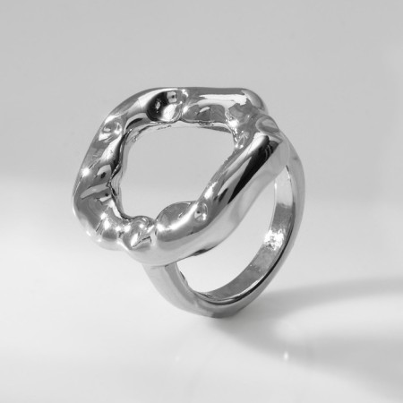Ring Metal "Trend" crumpled oval, color silver, size 16-2