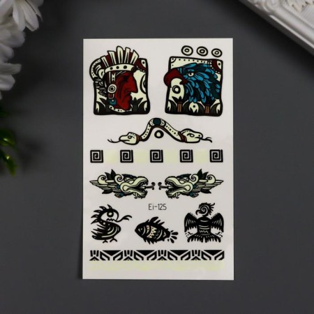 Tattoo on the body luminous "Indian and eagle" 12x7.5 cm-1