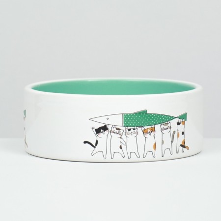 Ceramic Love and Cats bowl 300 ml 12.5 x 4.5 cm, mint-2