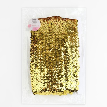 Decorative braid with sequins, elastic band, 3.5 cm, 9 ± 0.5 m, gold color-2