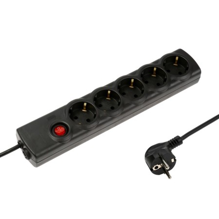 Luazon Lighting network filter, 5 outlets, 5 m, 2200 W, 3x0.75 mm2, 10 A, 220 V, with a fuse, black-2