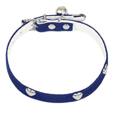 Velvety collar with hearts, 32 x 1 cm, Osh 23-29, textiles and leatherette, blue-1