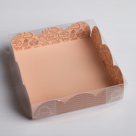 Bearbox, confectionery packaging with PVC lid, Desert, 10.5 x 10.5 x 3 cm