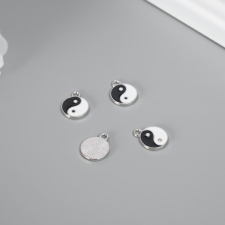 Decor for creativity metal, enamel "yin-yang" silver 1.1x1.5 cm
