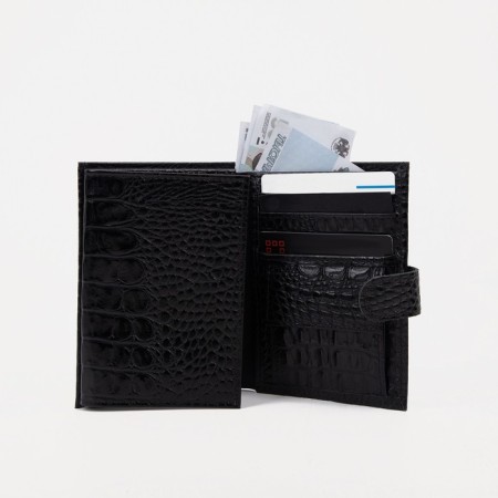 Male purse on the button, a department for car documents and passports, black color-6