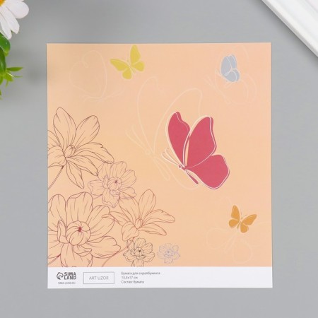 Scrapbooking paper "Butterflies with flowers" density 180 grams set 10 pcs 15.5x17 cm-2