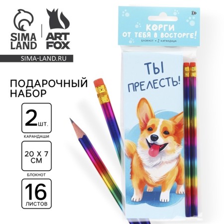 Set 2 pencils and notebook "Corgi"