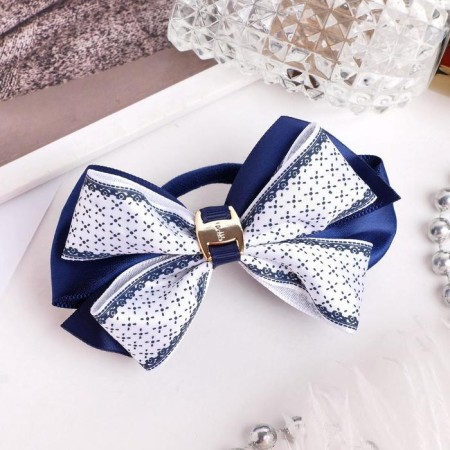 Hair elastic band Bant "Schoolgirl" Texture, 9.5 cm, white-blue