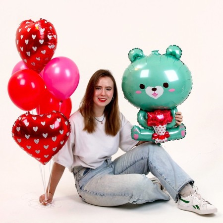 A set of balls “turquoise bear with a bouquet”, latex, foil set 7 pcs.-2