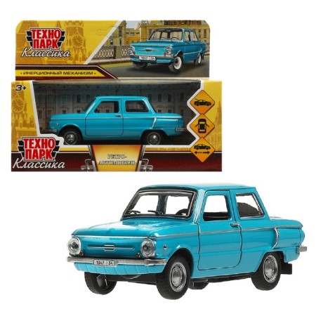 Metal machine "ZAZ -968A", retro - model "Zaporozhets", doors, trunk, inertia, 12 cm blue are opened