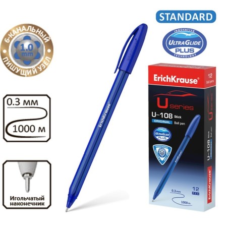 Ballpoint pen Erichkrause U-108 Original Stick 1.0, Ultra Glide Technology, Blue Blue Ink-4