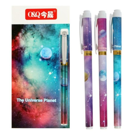 Gel pen "Cosmos" 0.5 mm, black rod, body with a pattern (barcode on a piece)-1