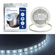 Feron 5 m, IP65, SMD5050, 60 LED/m, 14.4 W/m, 12 V, Cold white glow.