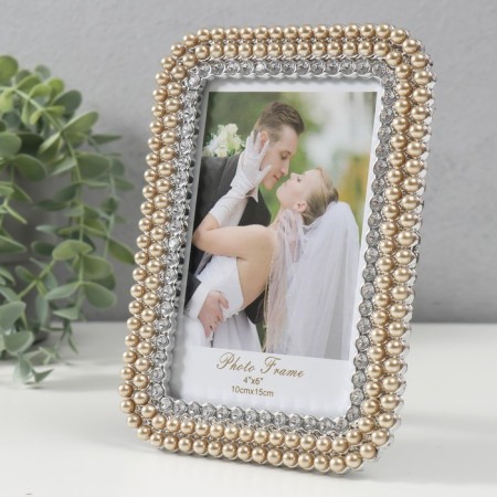 Photo frame plastic 10x15 cm "Golden pearls and rhinestones" Rounded angles 12.5x17.5 cm-1