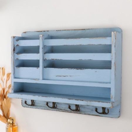 Decorative wood hooks with pocket and shelf "Gray aged" 10.5x28x18 cm-1