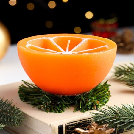 Decorative candle "New Year's orange half", 10x10x6.2 cm